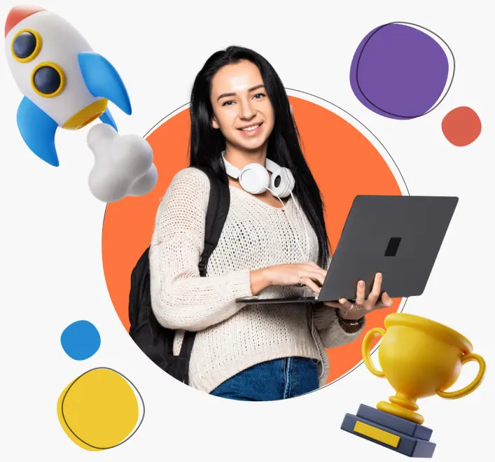 Imagem ilustrativa de uma adolescente utilizando segurando um notebook